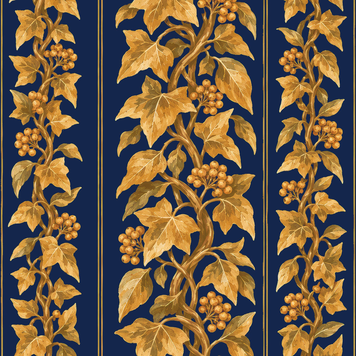 Gilded Ivy Christmas napkin print in navy and gold
