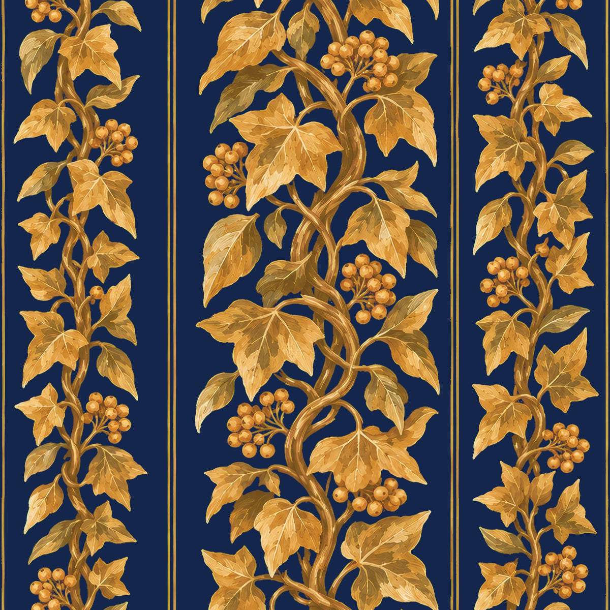 Gilded Ivy Christmas table runner print in navy and gold