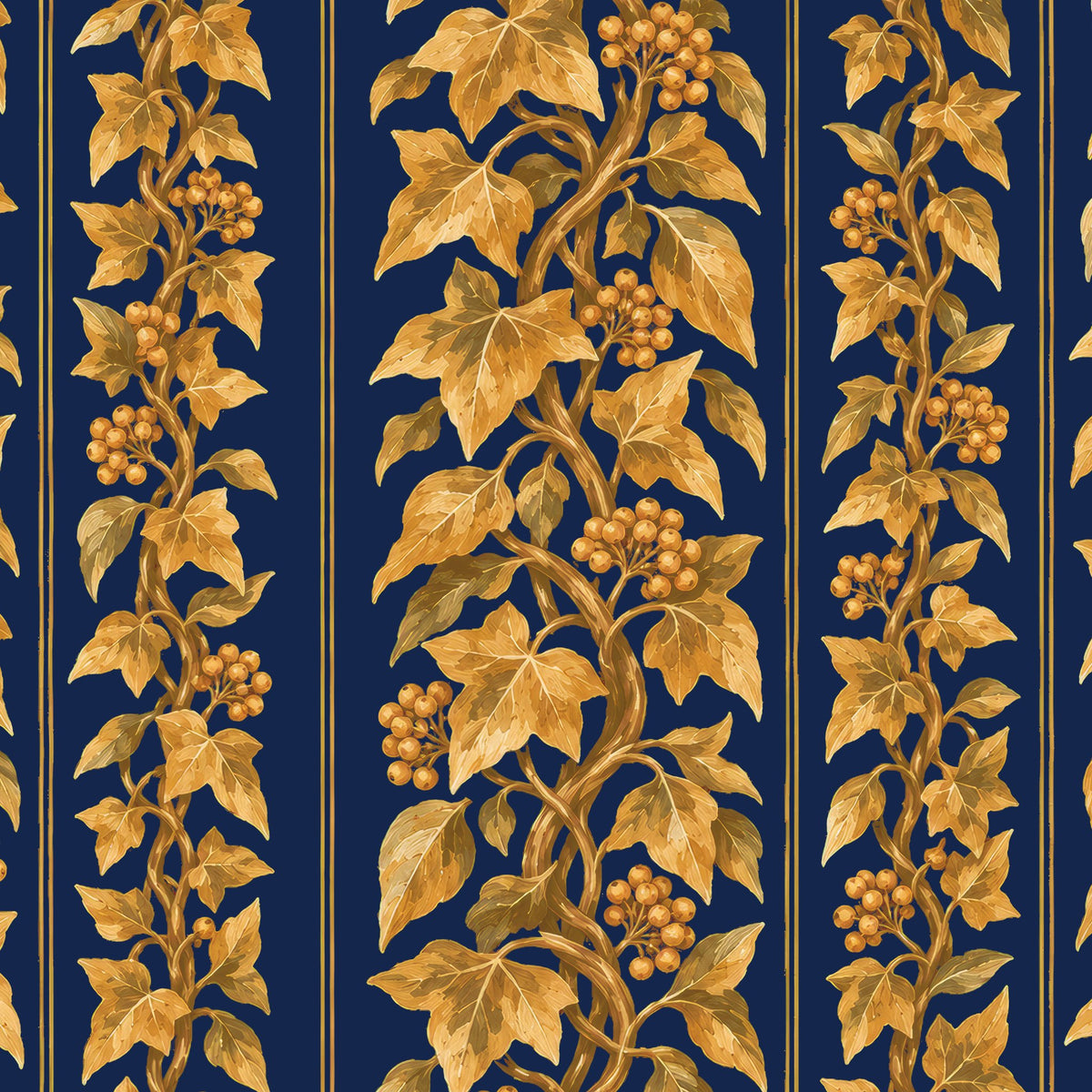 Gilded Ivy Christmas tablecloth print in navy and gold