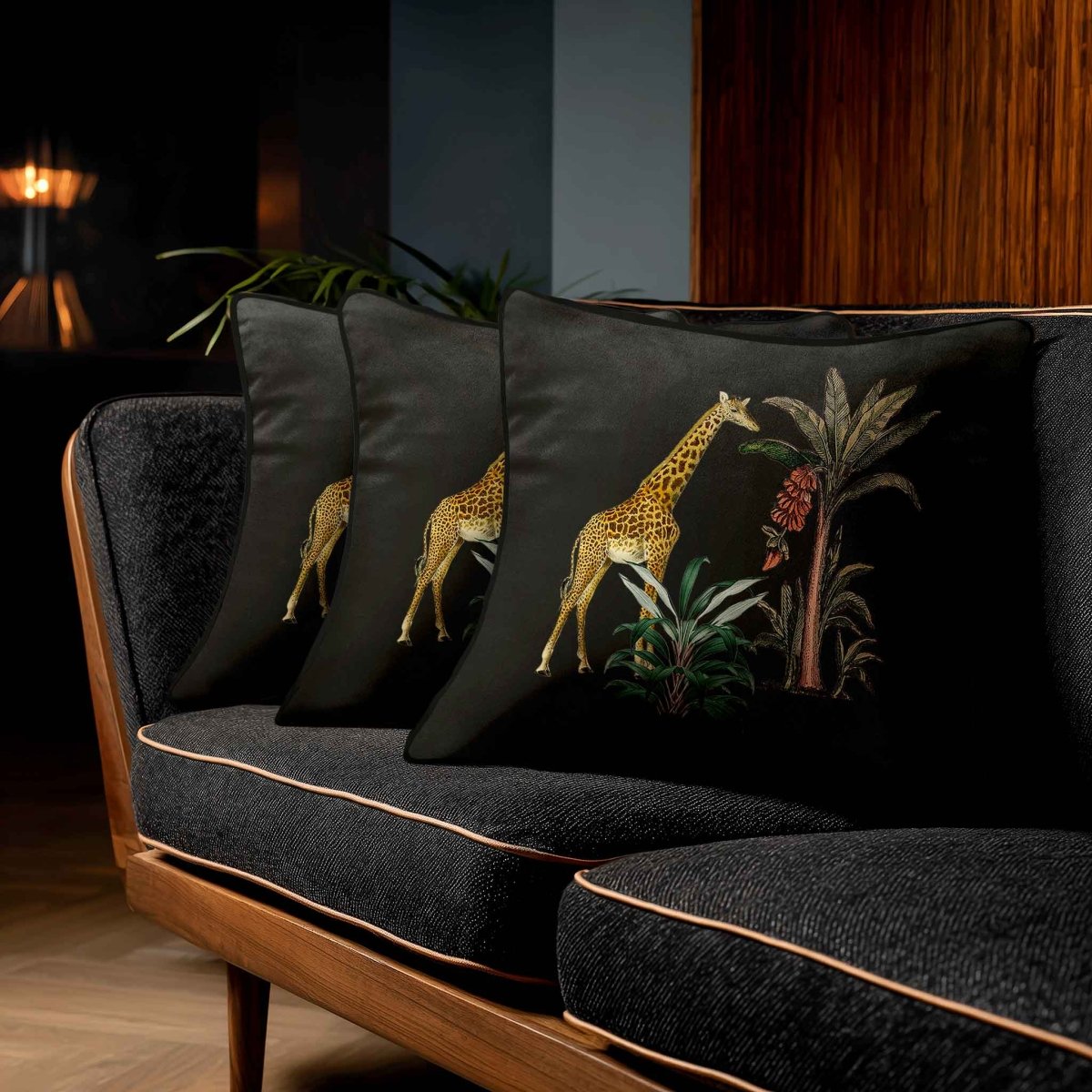 Giraffe | Sustainable Velvet Cushion - Charcoal 40 x 40 cm Standard by Izabela Peters
