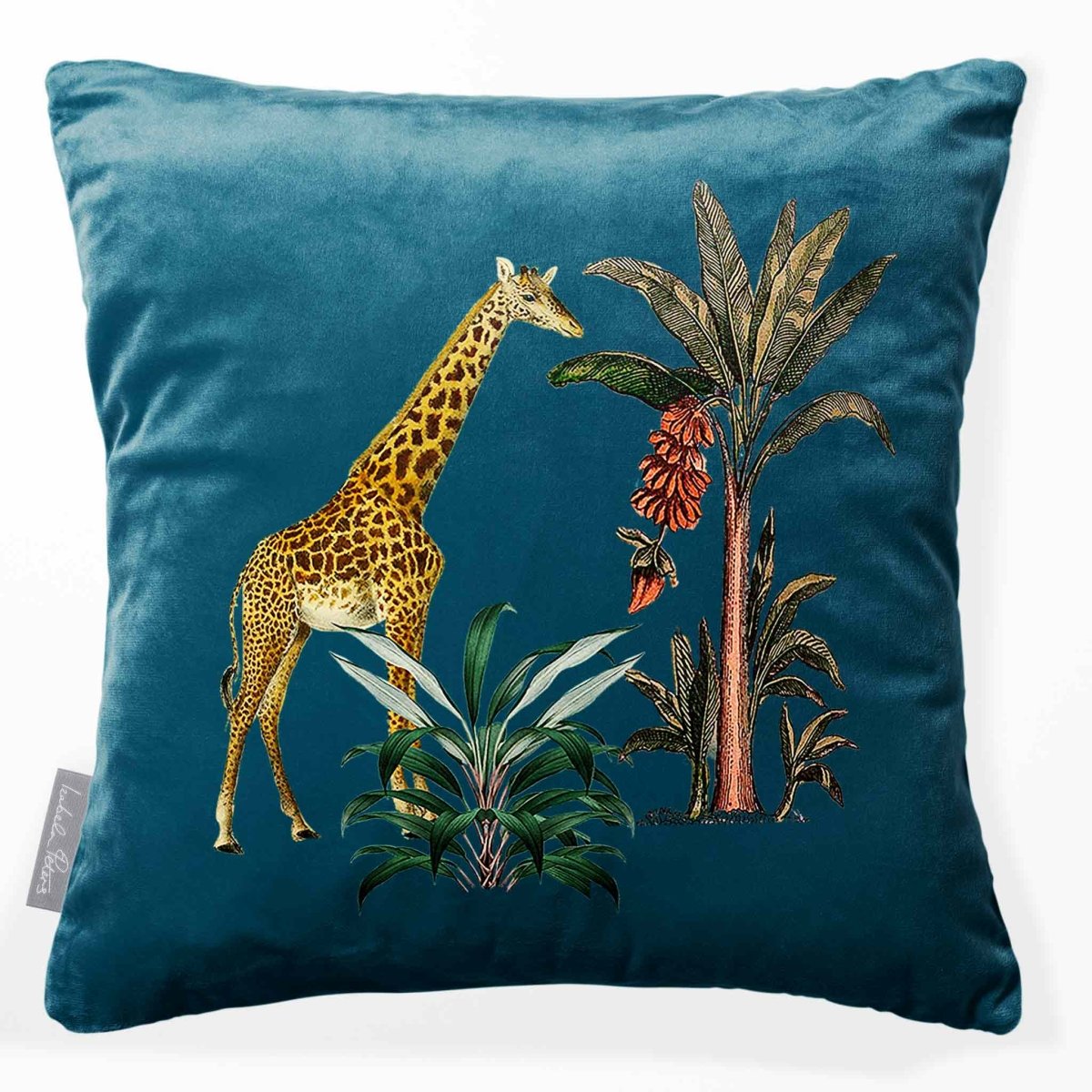 Giraffe | Sustainable Velvet Cushion - Teal 40 x 40 cm Smooth by Izabela Peters