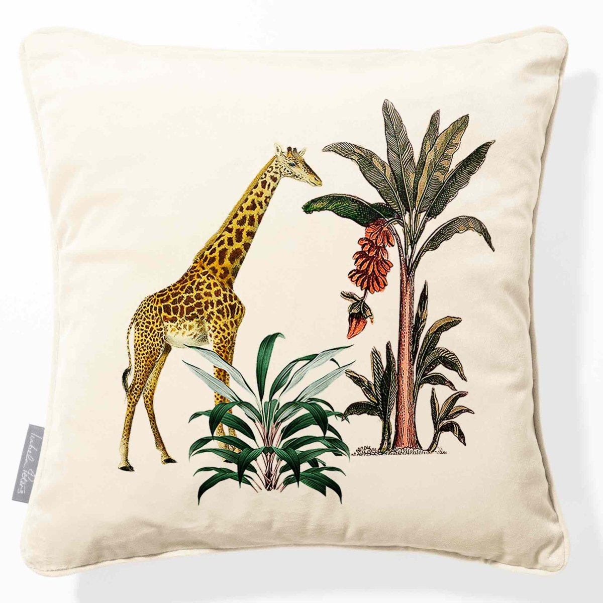 Giraffe | Sustainable Velvet Cushion - Ivory Cream 40 x 40 cm Piped by Izabela Peters
