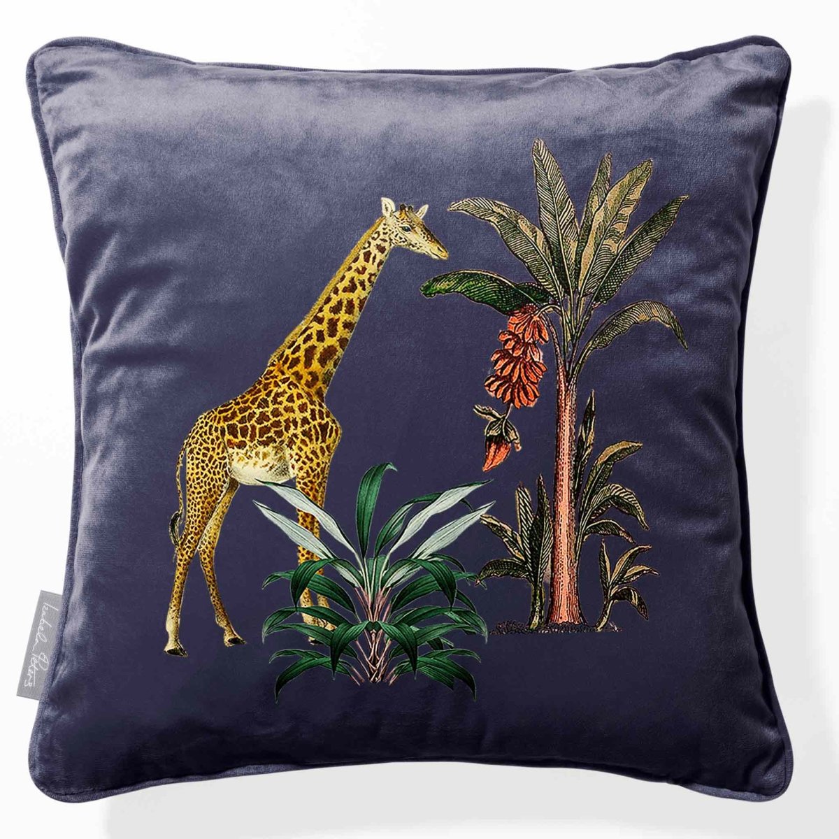 Giraffe | Sustainable Velvet Cushion - Graphite 40 x 40 cm Piped by Izabela Peters