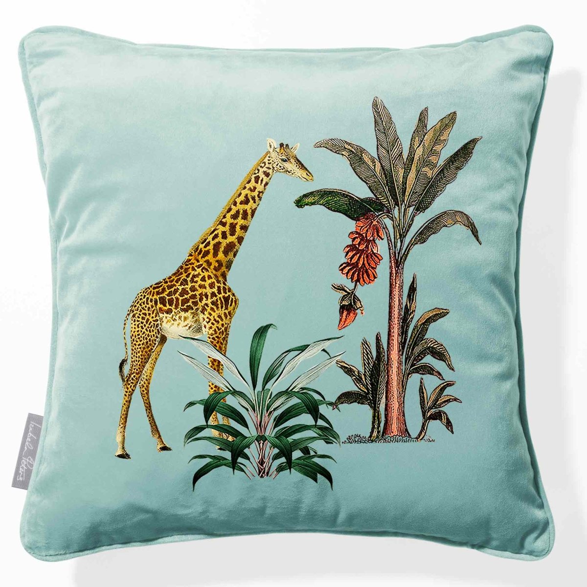 Giraffe | Sustainable Velvet Cushion - Blue Surf 40 x 40 cm Piped by Izabela Peters