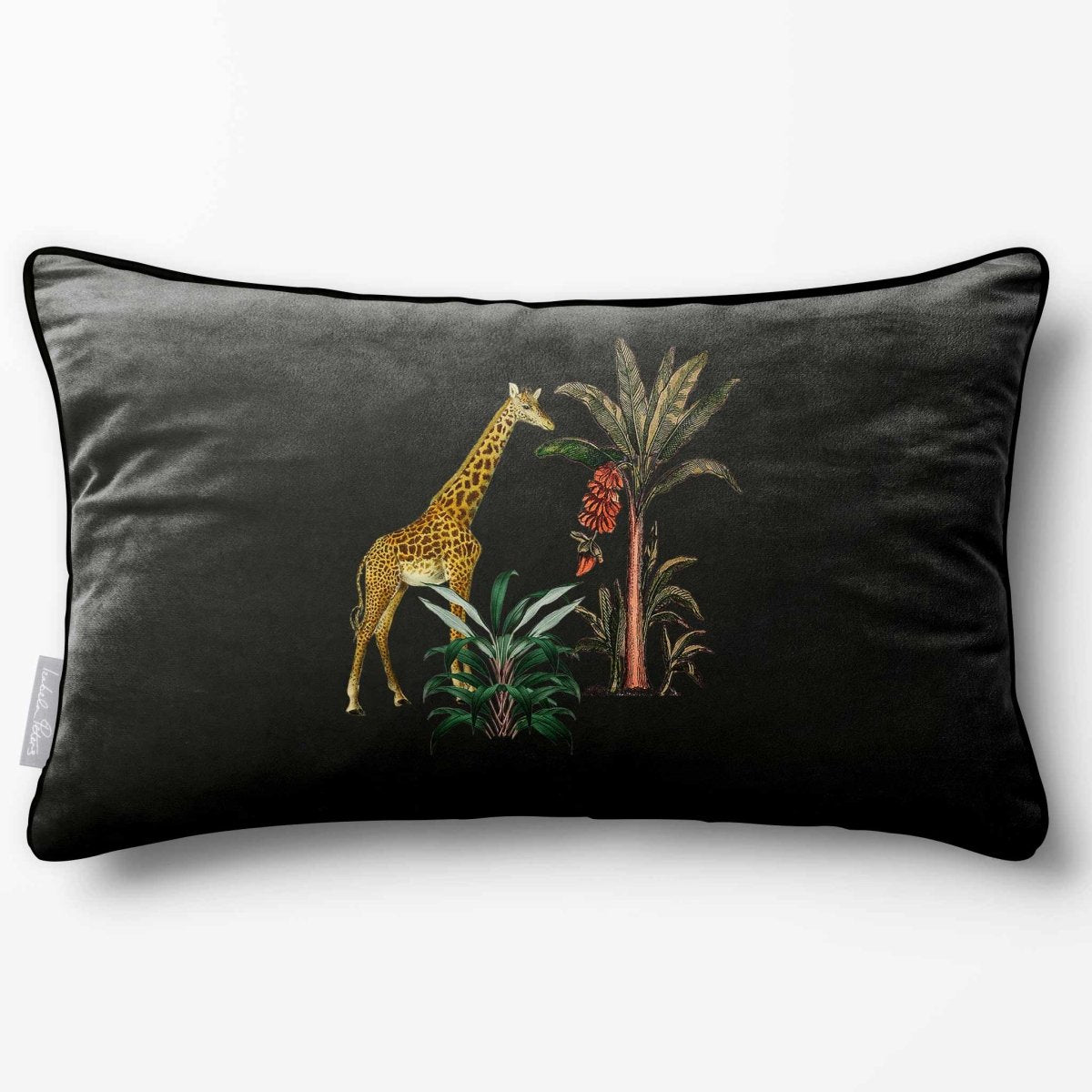 Giraffe | Sustainable Velvet Rectangle Cushion - Charcoal 50 x 30 cm Piped by Izabela Peters