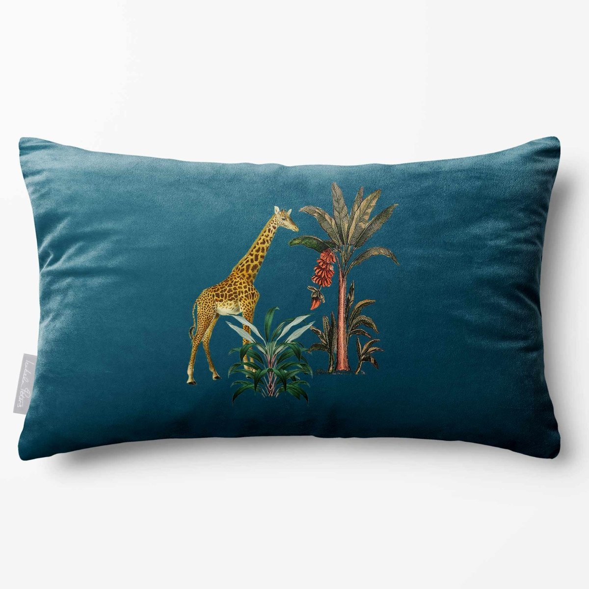 Giraffe | Sustainable Velvet Rectangle Cushion - Teal 50 x 30 cm Standard by Izabela Peters