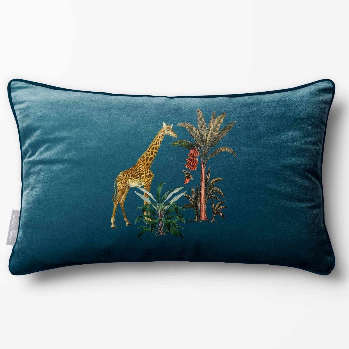 Giraffe | Sustainable Velvet Rectangle Cushion - Teal 50 x 30 cm Piped by Izabela Peters