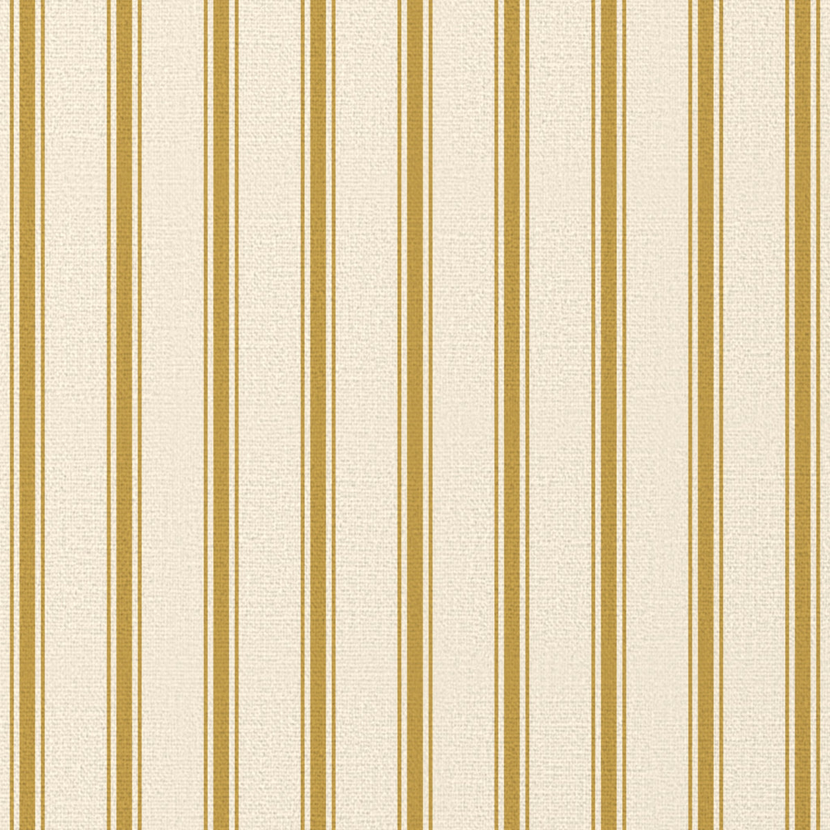 Close-up of the Ticking Stripe Christmas napkin print in gold on ivory cotton, showing fine ticking stripes