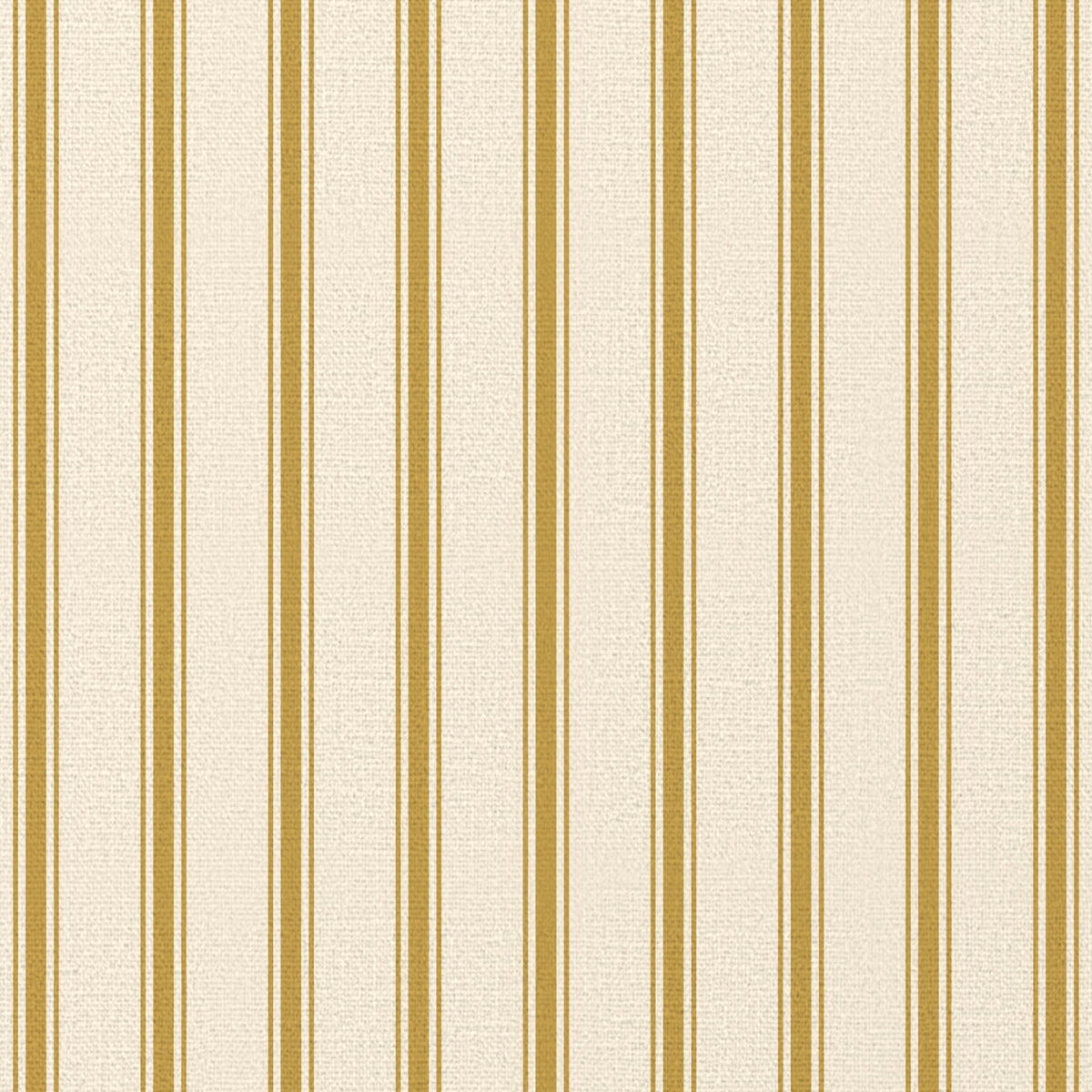 Close-up of the Ticking Stripe Christmas table runner print in gold on ivory cotton, showing fine ticking stripes