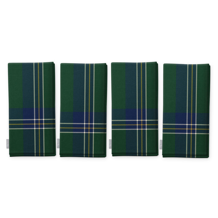 Green Tartan Christmas napkins, set of four, folded on white, showing the same tartan check