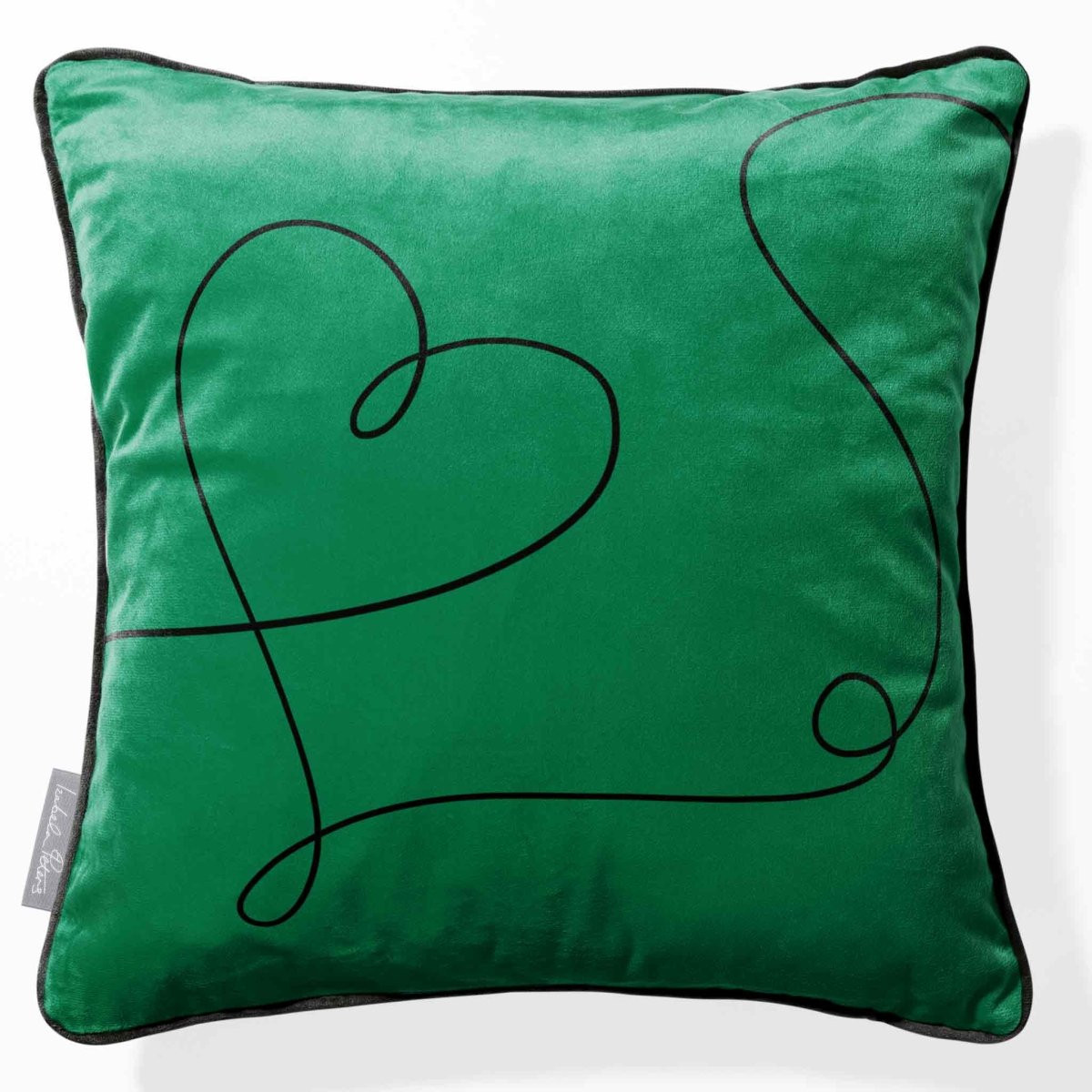 Heart | Sustainable Velvet Cushion - Emerald Green 40 x 40 cm Piped by Izabela Peters