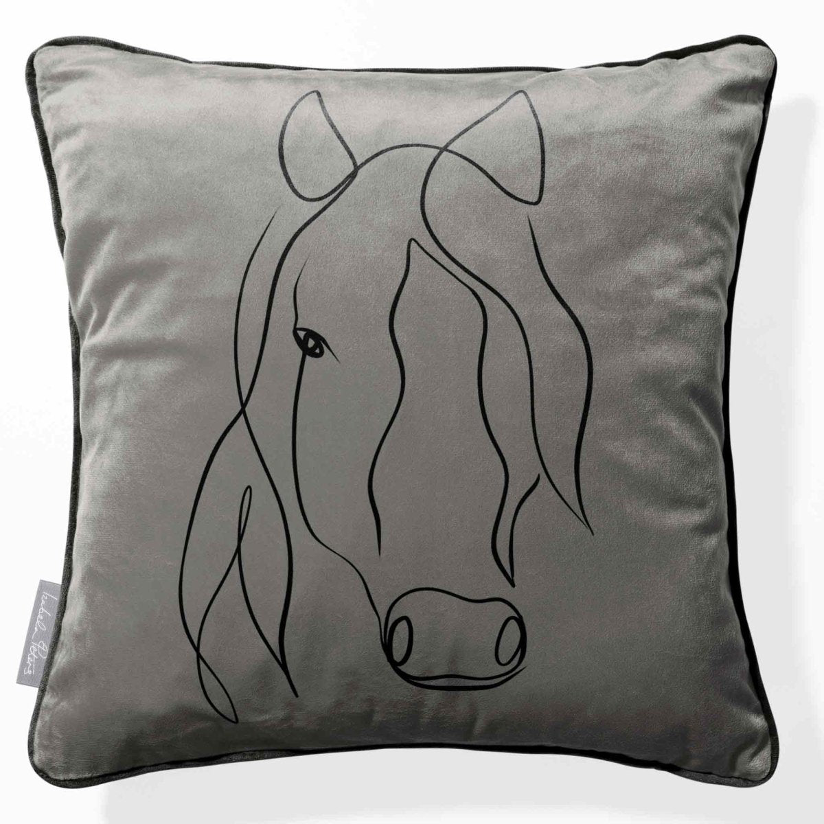 Horse | Sustainable Velvet Cushion - Beluga 40 x 40 cm Piped by Izabela Peters