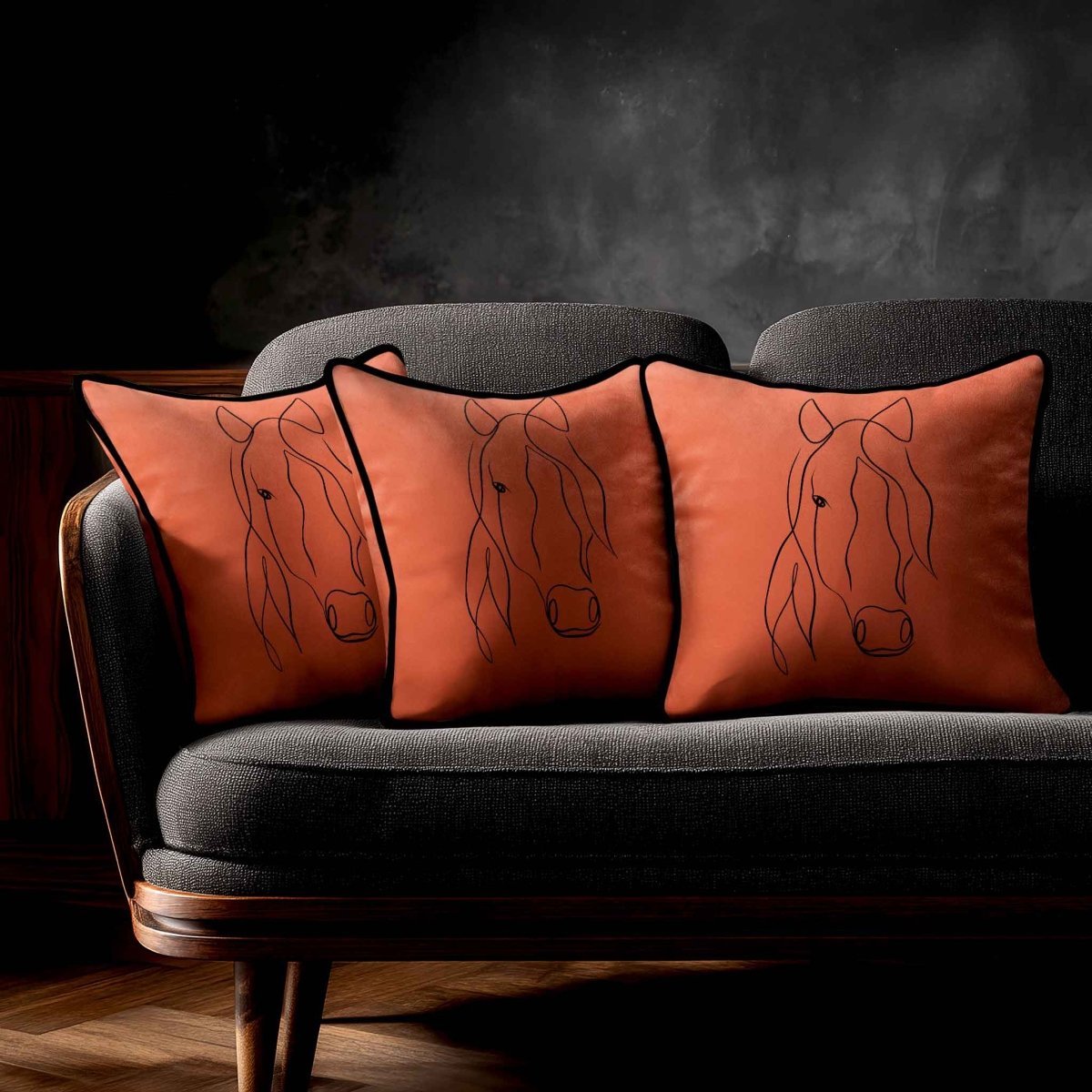 Horse | Sustainable Velvet Cushion - Burnt Ochre 40 x 40 cm Standard by Izabela Peters