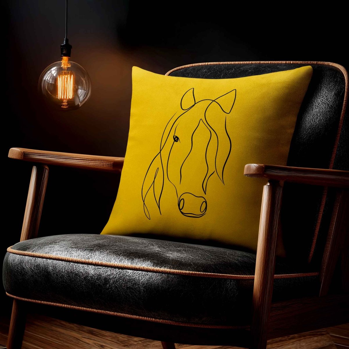 Horse | Sustainable Velvet Cushion - Mustard Ochre 40 x 40 cm Standard by Izabela Peters