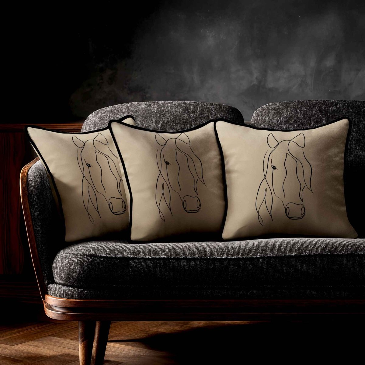 Horse | Sustainable Velvet Cushion - Taupe 40 x 40 cm Standard by Izabela Peters
