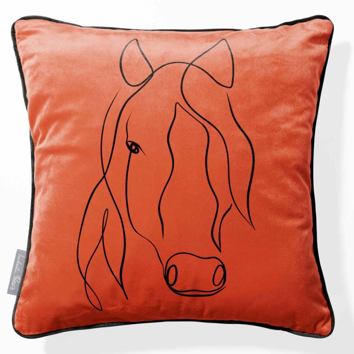 Horse | Sustainable Velvet Cushion - Burnt Ochre 40 x 40 cm Piped by Izabela Peters