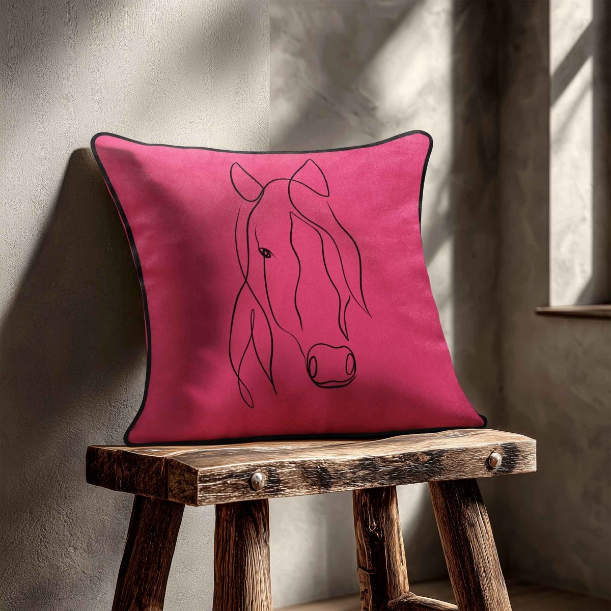 Horse | Sustainable Velvet Cushion - Hot Pink 40 x 40 cm Standard by Izabela Peters