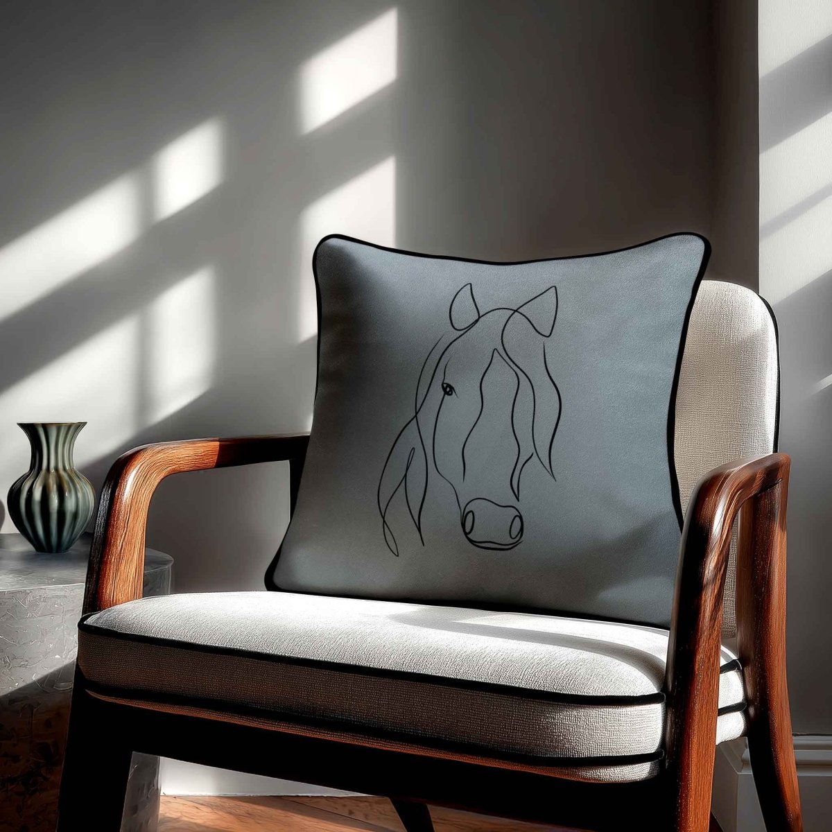 Horse | Sustainable Velvet Cushion - French Grey 40 x 40 cm Standard by Izabela Peters
