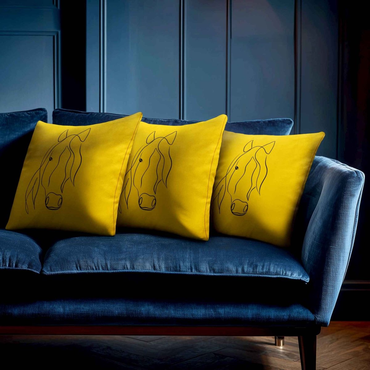 Horse | Sustainable Velvet Cushion - Mustard Ochre 40 x 40 cm Standard by Izabela Peters