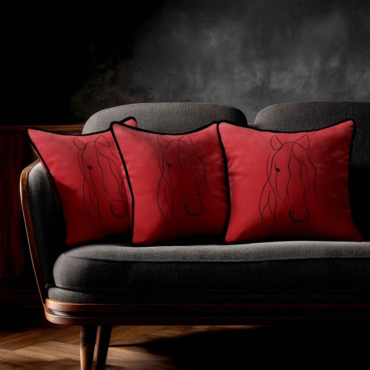 Horse | Sustainable Velvet Cushion - Crimson Muse 40 x 40 cm Standard by Izabela Peters