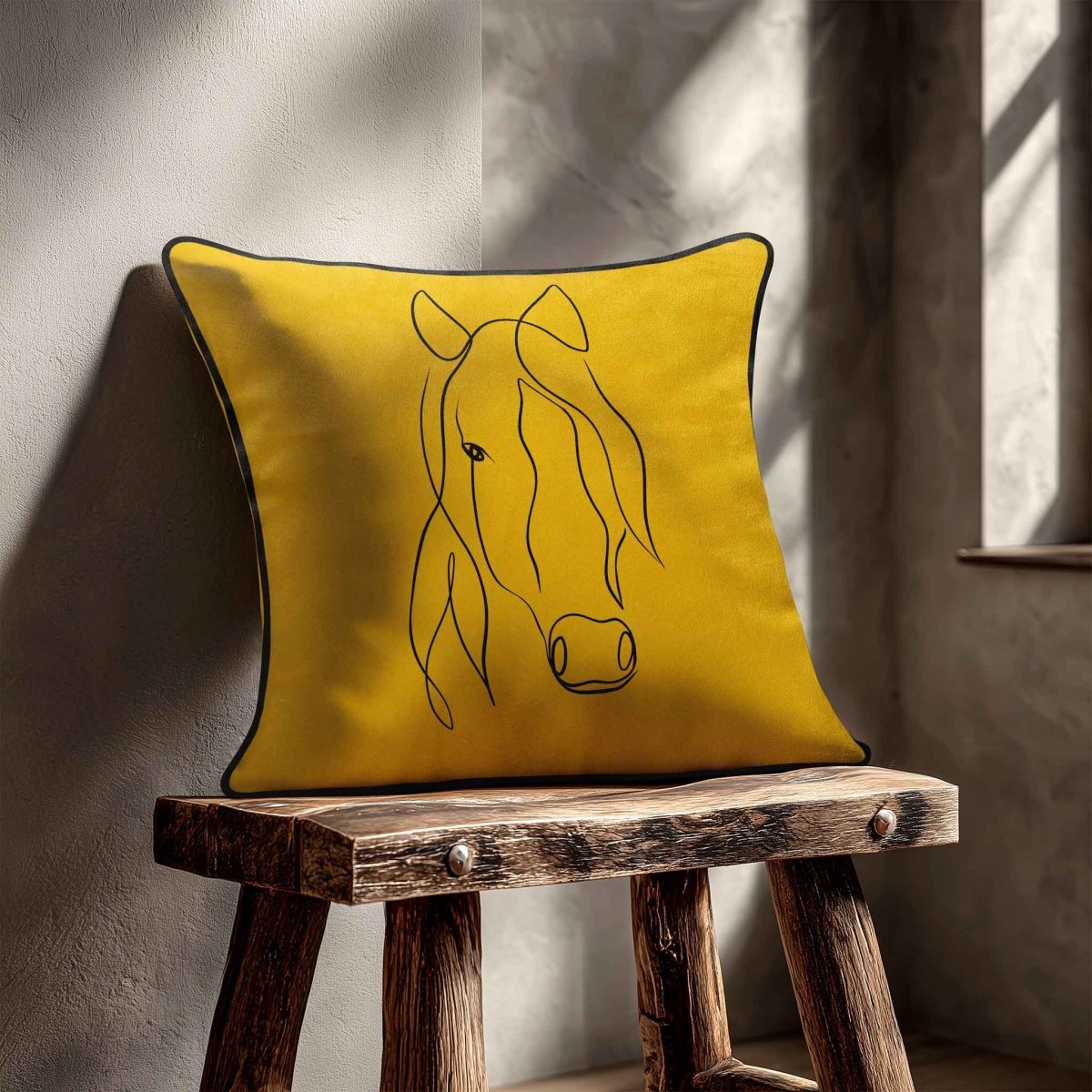 Horse | Sustainable Velvet Cushion - Mustard Ochre 40 x 40 cm Standard by Izabela Peters
