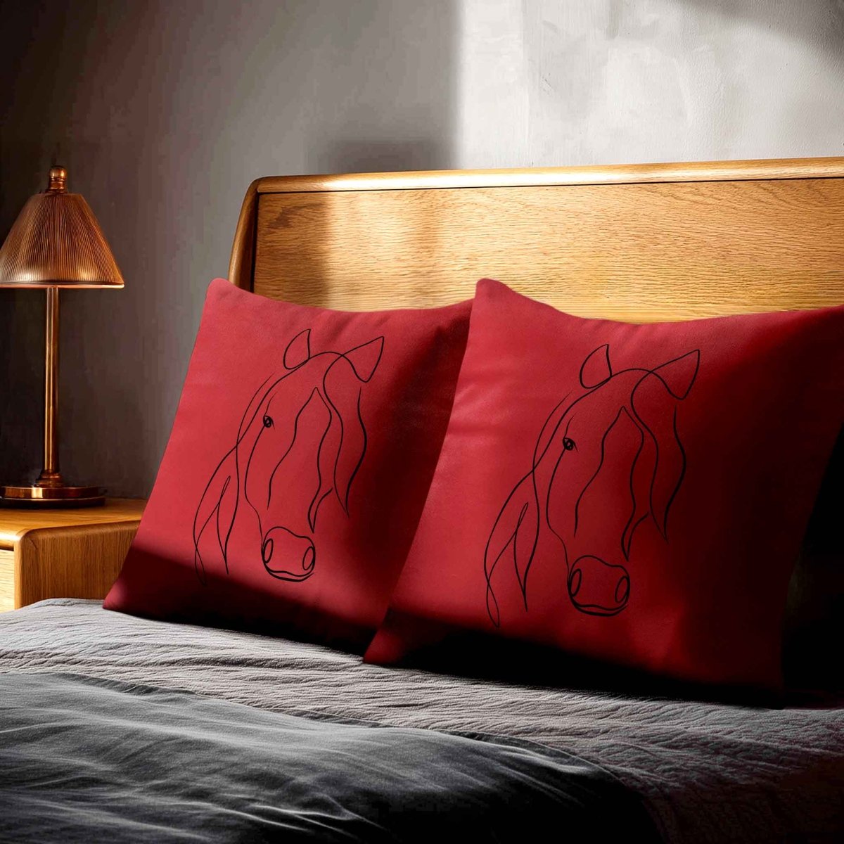 Horse | Sustainable Velvet Cushion - Crimson Muse 40 x 40 cm Standard by Izabela Peters