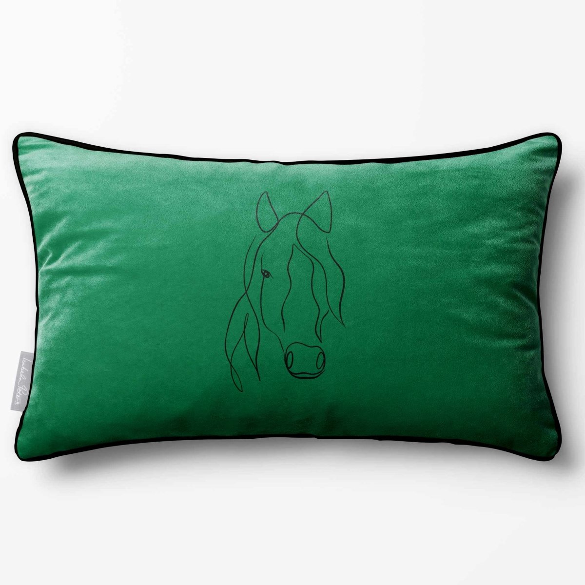Horse | Sustainable Velvet Rectangle Cushion - Emerald Green 50 x 30 cm Piped by Izabela Peters