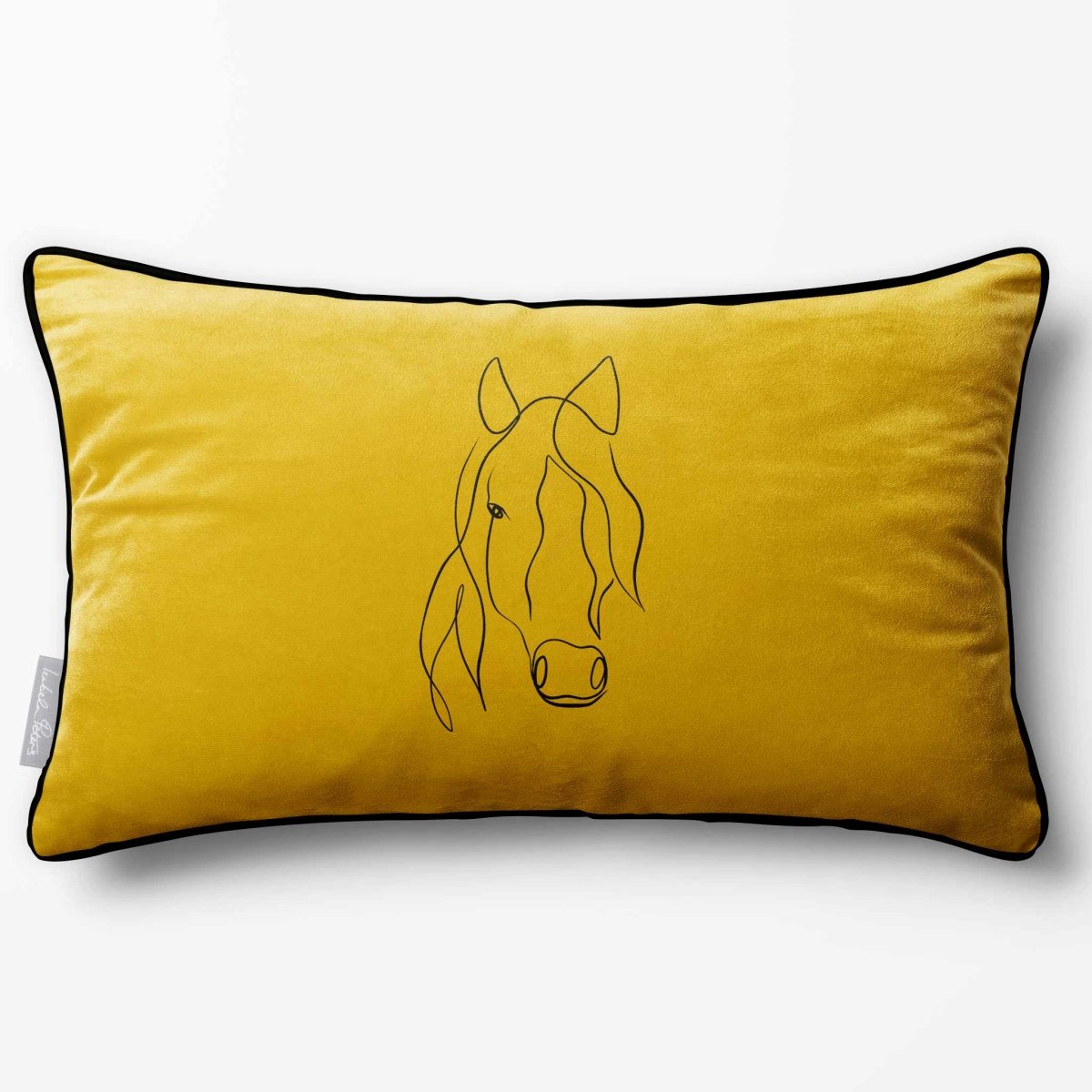 Horse | Sustainable Velvet Rectangle Cushion - Mustard Ochre 50 x 30 cm Piped by Izabela Peters