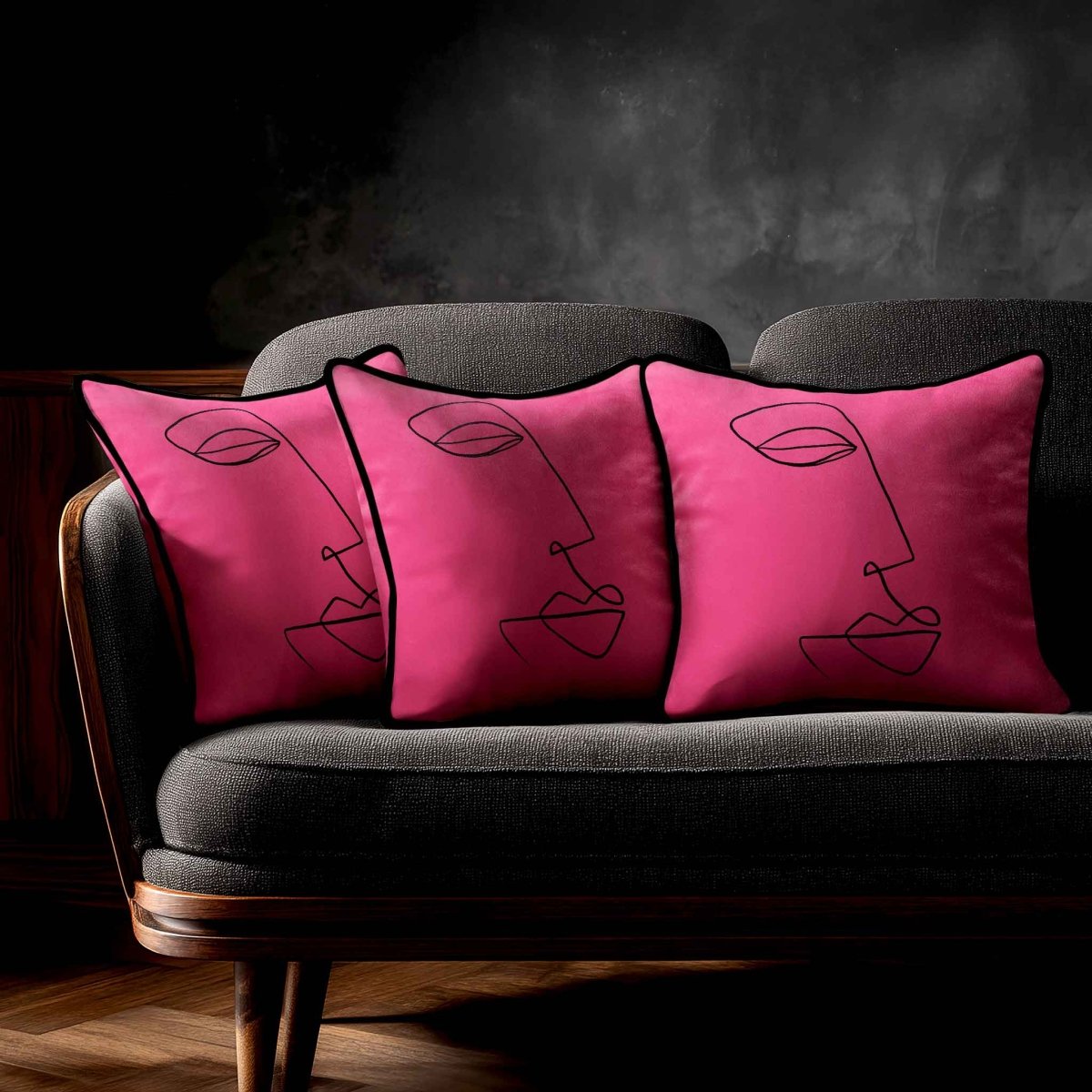 Joyful Face | Sustainable Velvet Cushion - Hot Pink 40 x 40 cm Standard by Izabela Peters