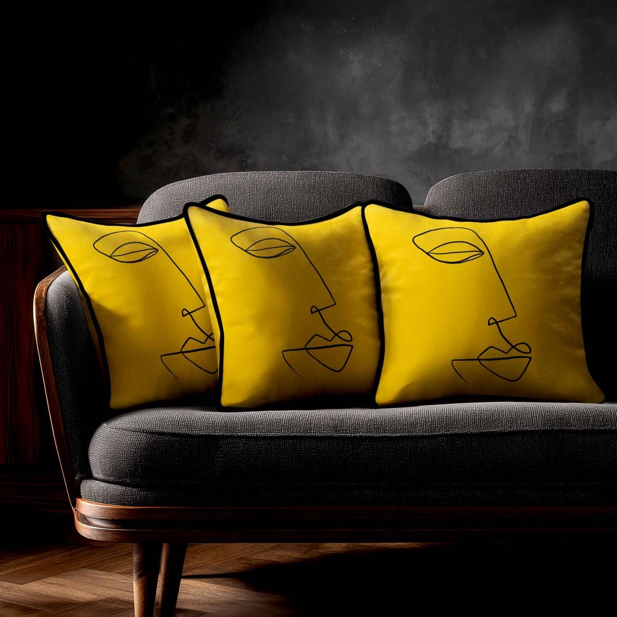 Joyful Face | Sustainable Velvet Cushion - Mustard Ochre 40 x 40 cm Standard by Izabela Peters