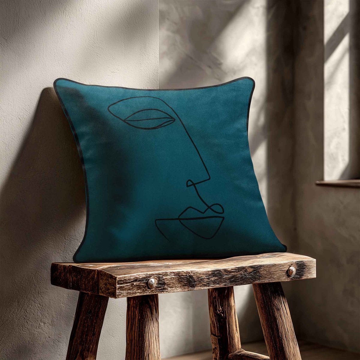 Joyful Face | Sustainable Velvet Cushion - Teal 40 x 40 cm Standard by Izabela Peters