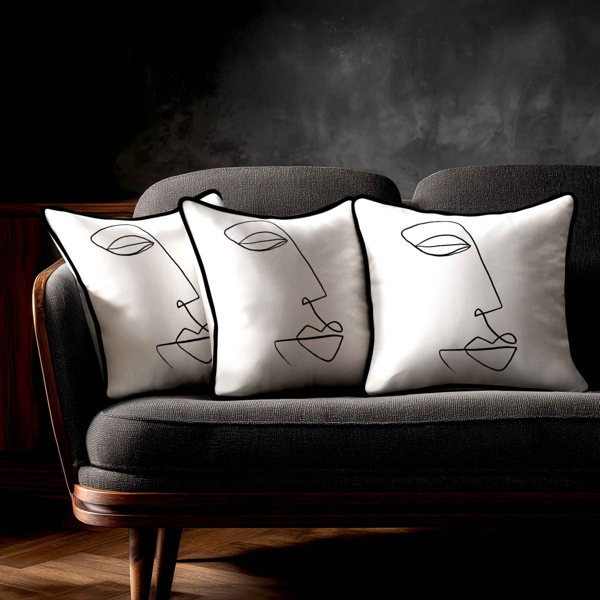 Joyful Face | Sustainable Velvet Cushion - White & Black 40 x 40 cm Standard by Izabela Peters