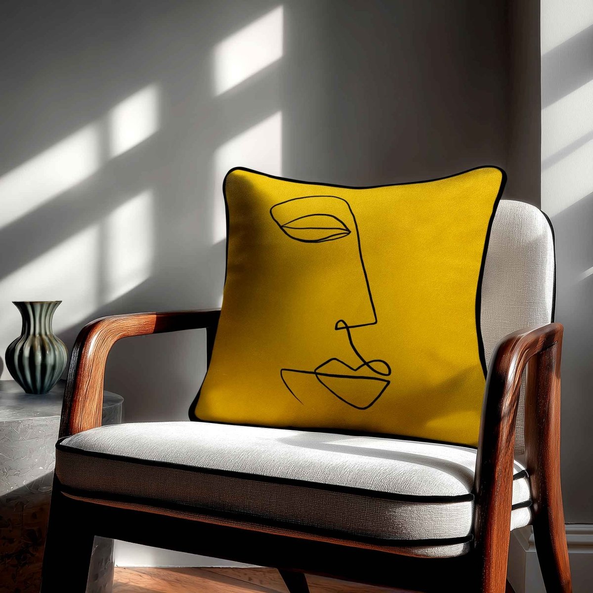 Joyful Face | Sustainable Velvet Cushion - Mustard Ochre 40 x 40 cm Standard by Izabela Peters