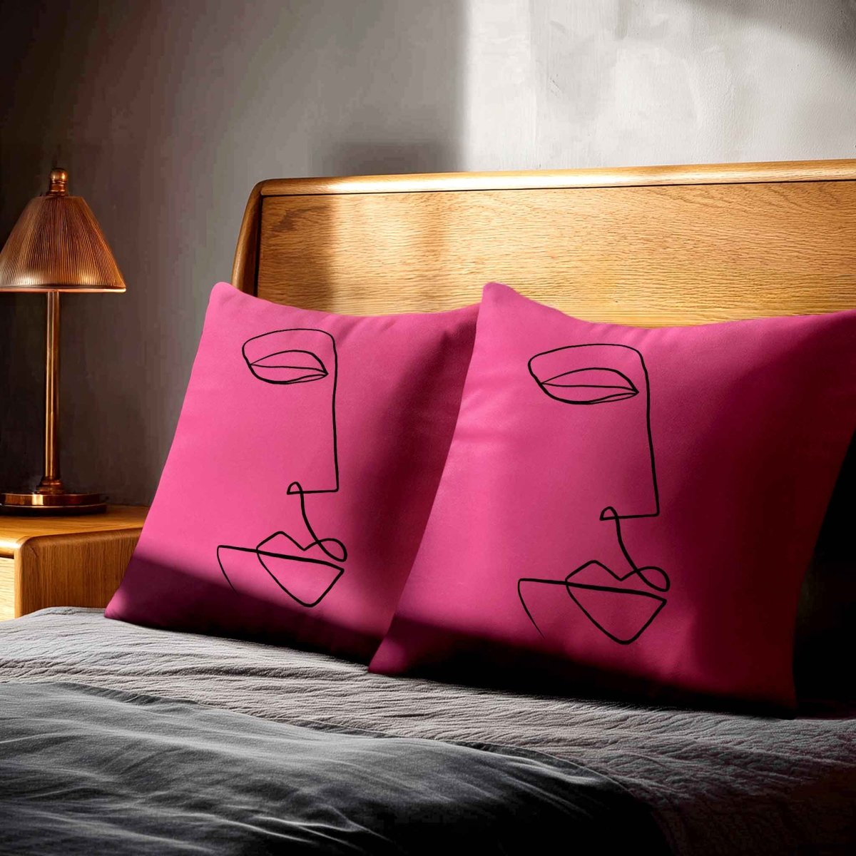 Joyful Face | Sustainable Velvet Cushion - Hot Pink 40 x 40 cm Standard by Izabela Peters