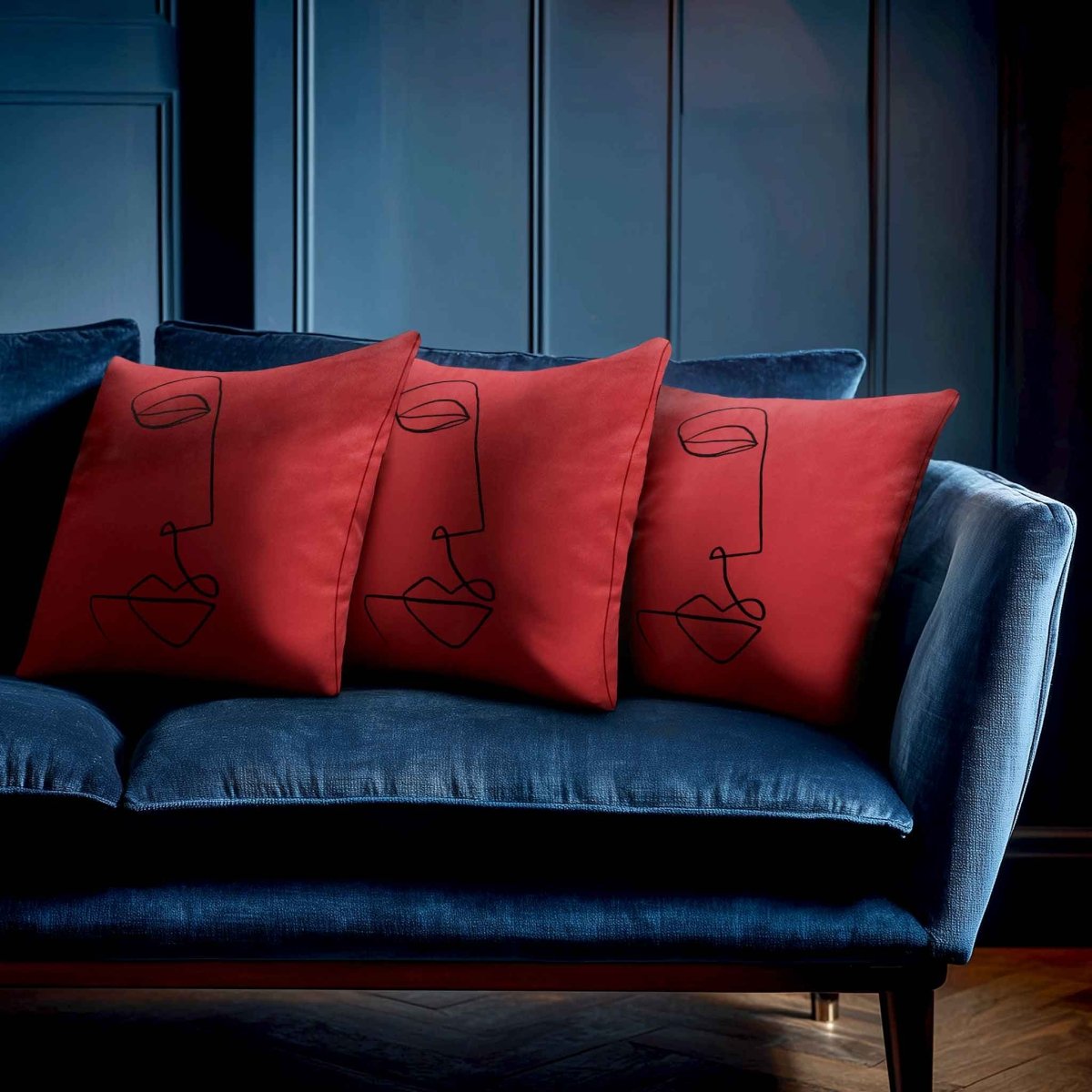 Joyful Face | Sustainable Velvet Cushion - Crimson Muse 40 x 40 cm Standard by Izabela Peters