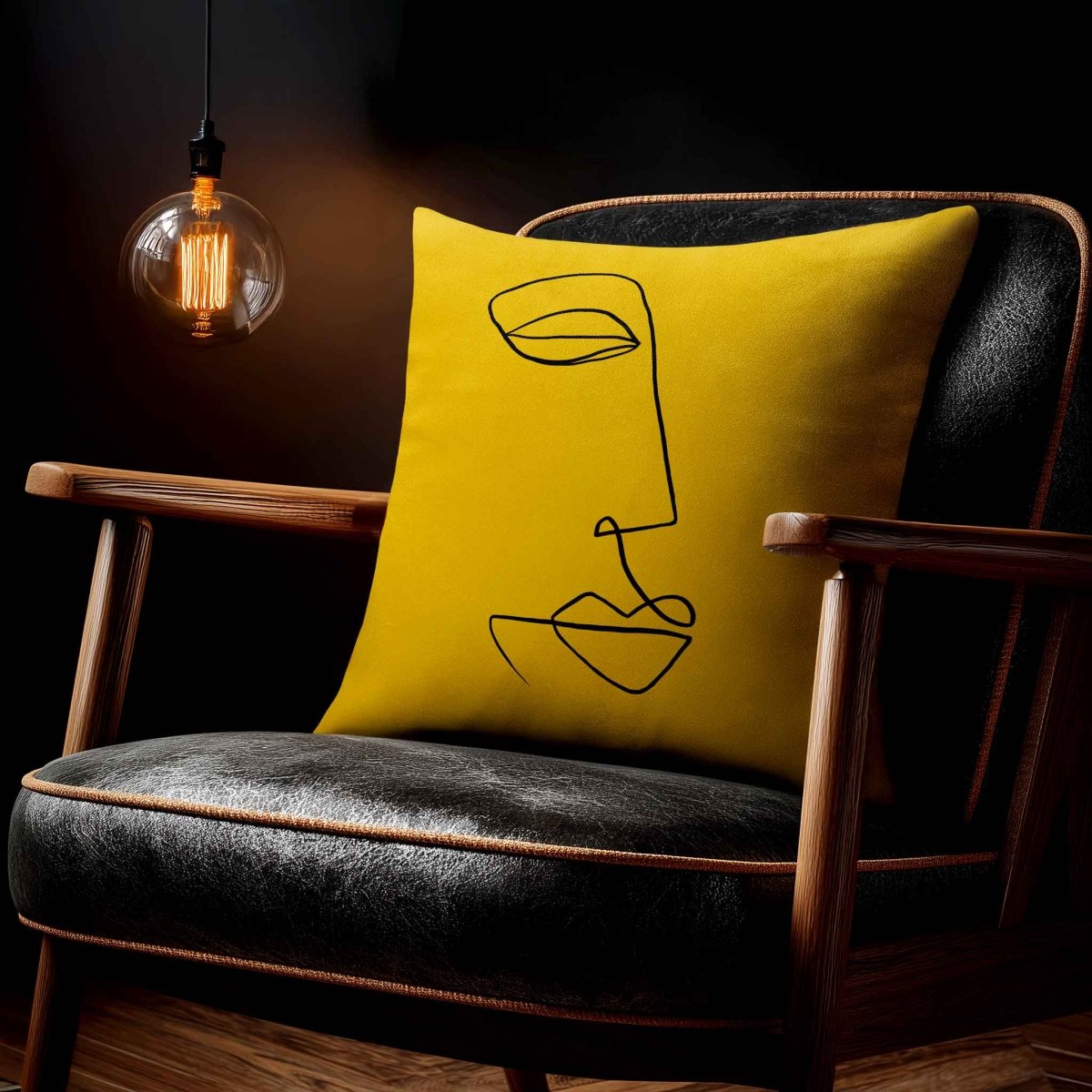 Joyful Face | Sustainable Velvet Cushion - Mustard Ochre 40 x 40 cm Standard by Izabela Peters
