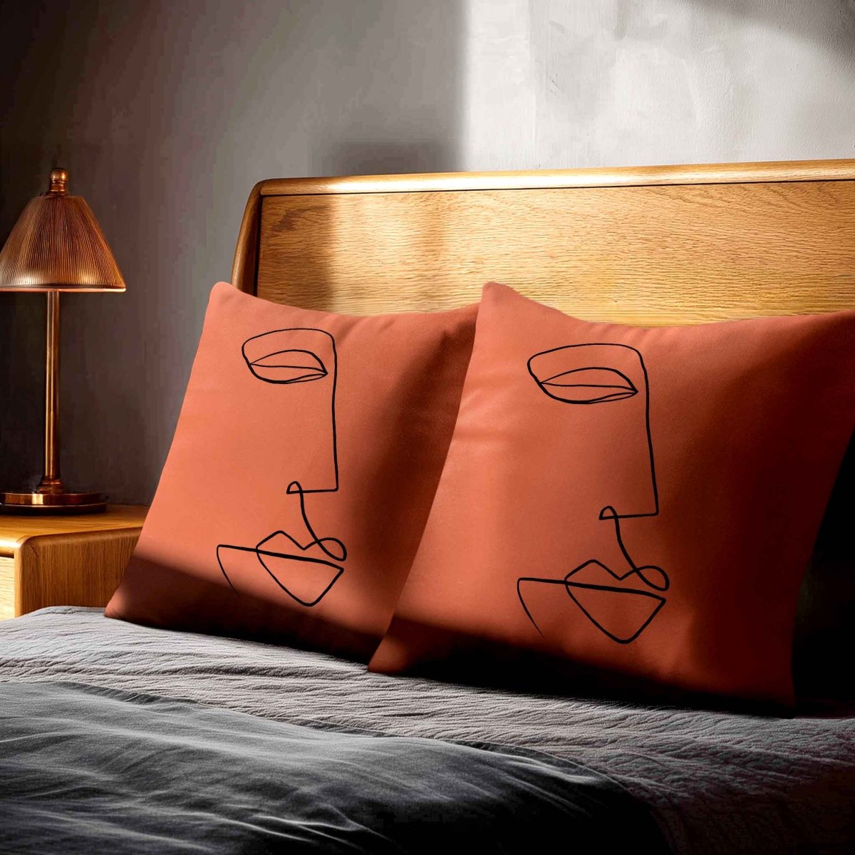 Joyful Face | Sustainable Velvet Cushion - Burnt Ochre 40 x 40 cm Standard by Izabela Peters