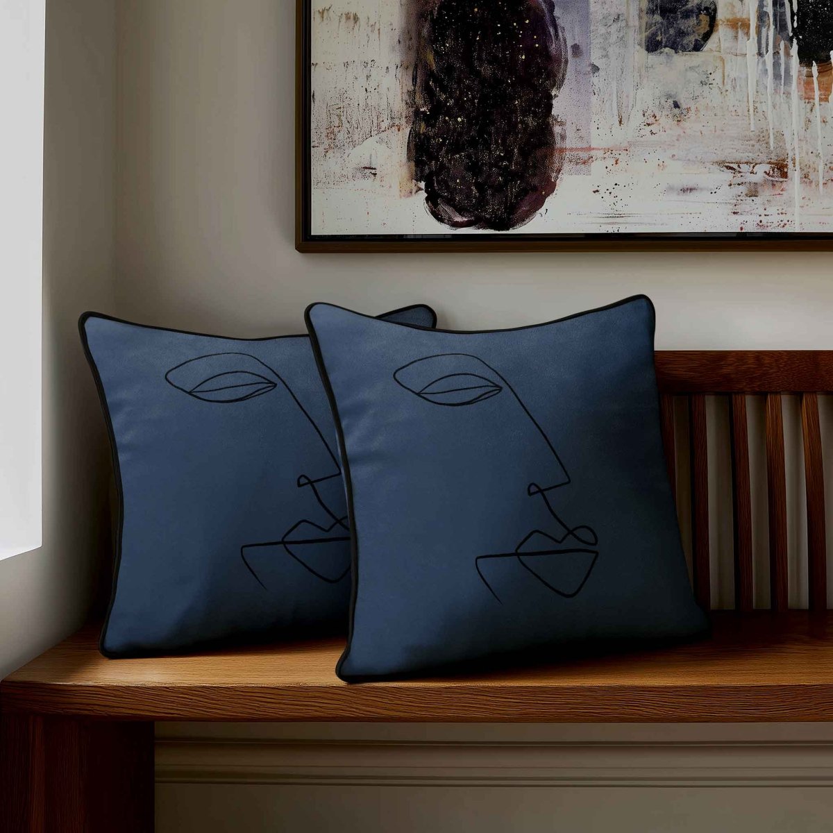 Joyful Face | Sustainable Velvet Cushion - Petrol Blue 40 x 40 cm Standard by Izabela Peters