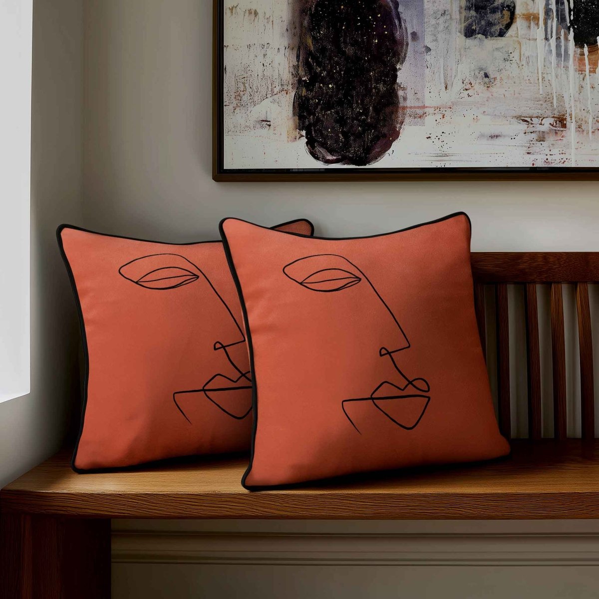 Joyful Face | Sustainable Velvet Cushion - Burnt Ochre 40 x 40 cm Standard by Izabela Peters