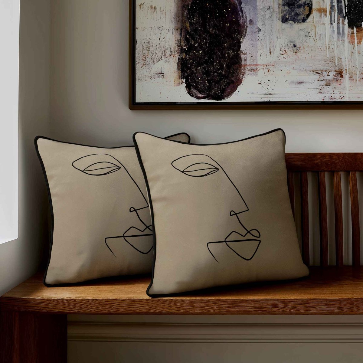 Joyful Face | Sustainable Velvet Cushion - Taupe 40 x 40 cm Standard by Izabela Peters