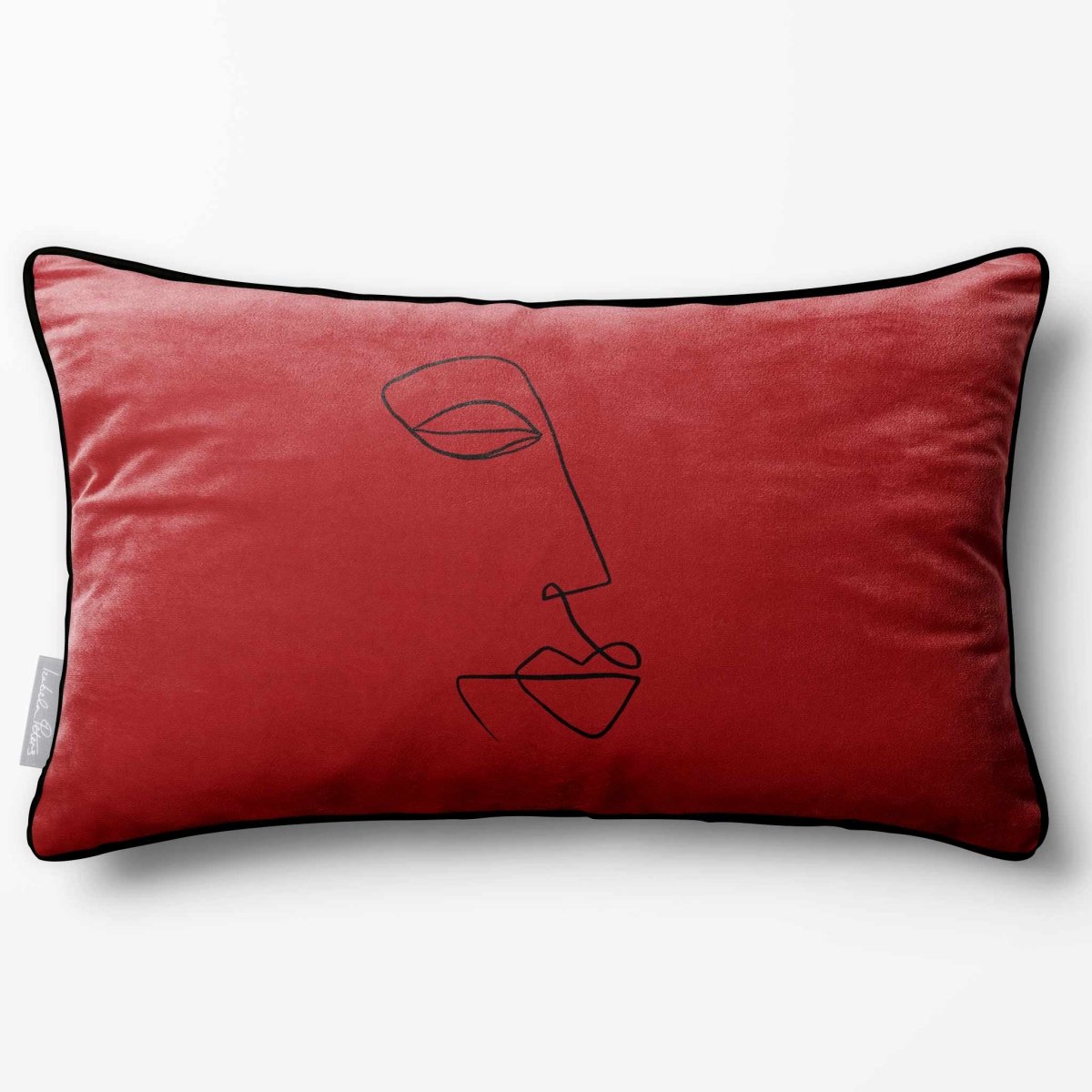 Joyful Face | Sustainable Velvet Rectangle Cushion - Crimson Muse 50 x 30 cm Piped by Izabela Peters