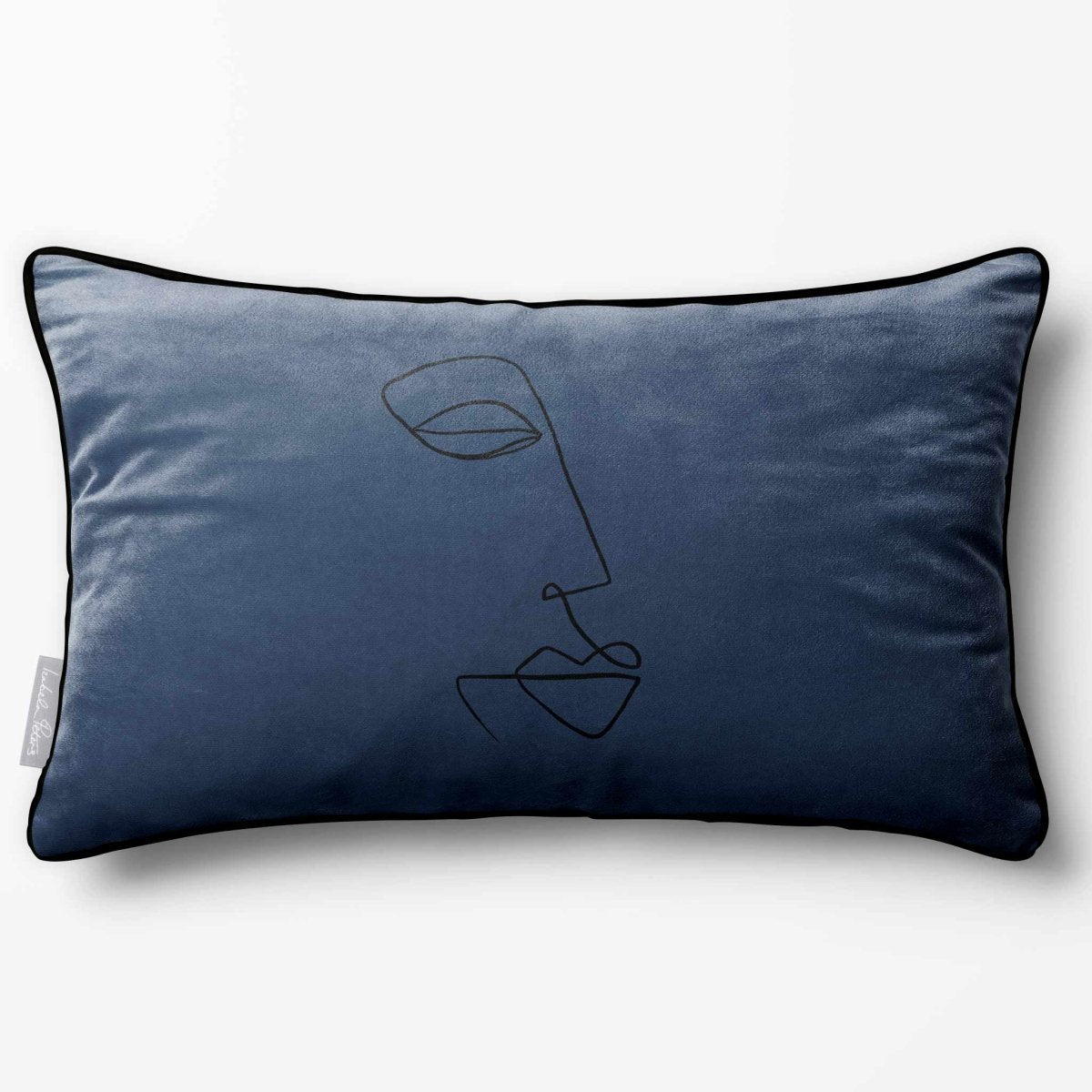 Joyful Face | Sustainable Velvet Rectangle Cushion - Petrol Blue 50 x 30 cm Piped by Izabela Peters