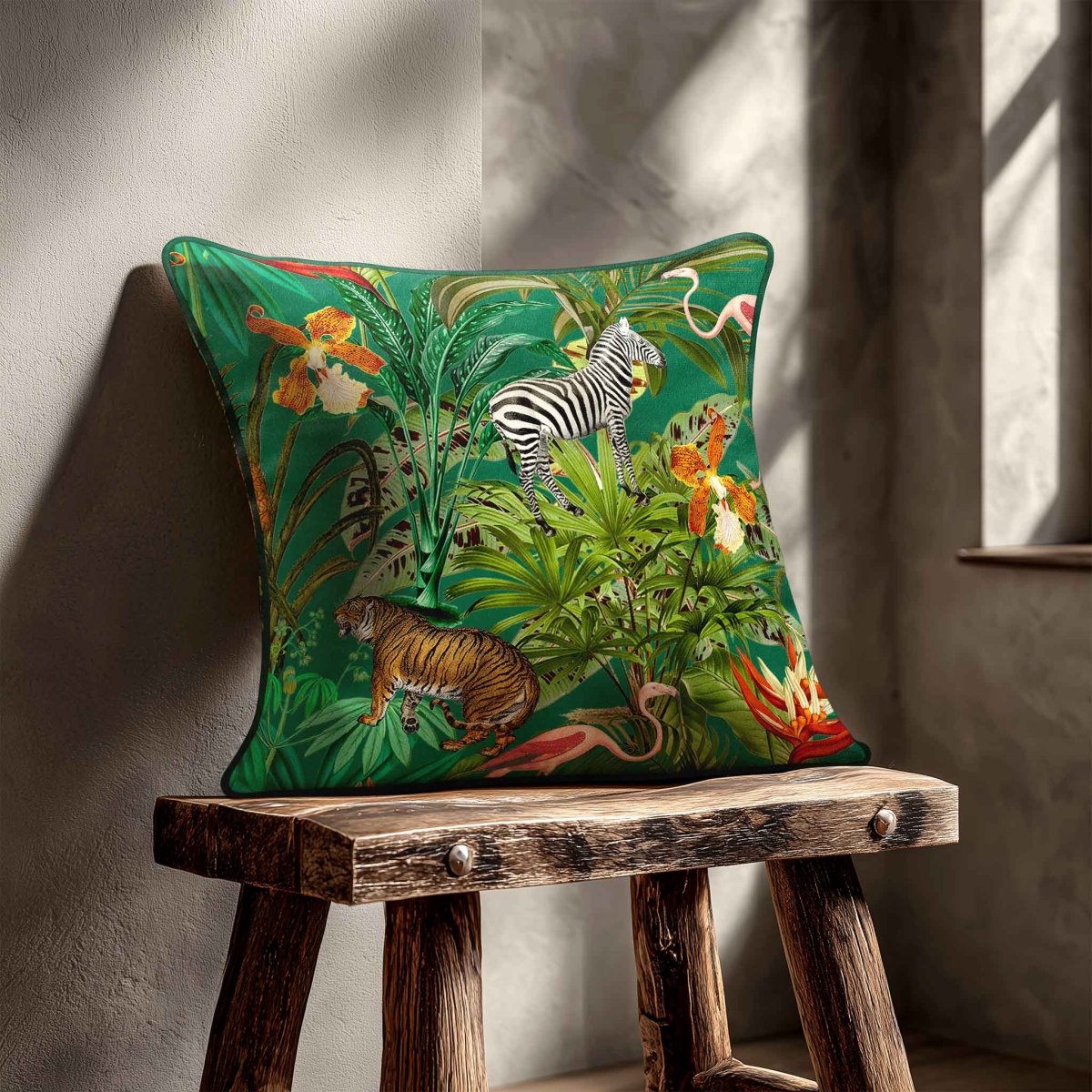 Jungle Fusion | Sustainable Velvet Cushion - Emerald Green 40 x 40 cm Standard by Izabela Peters