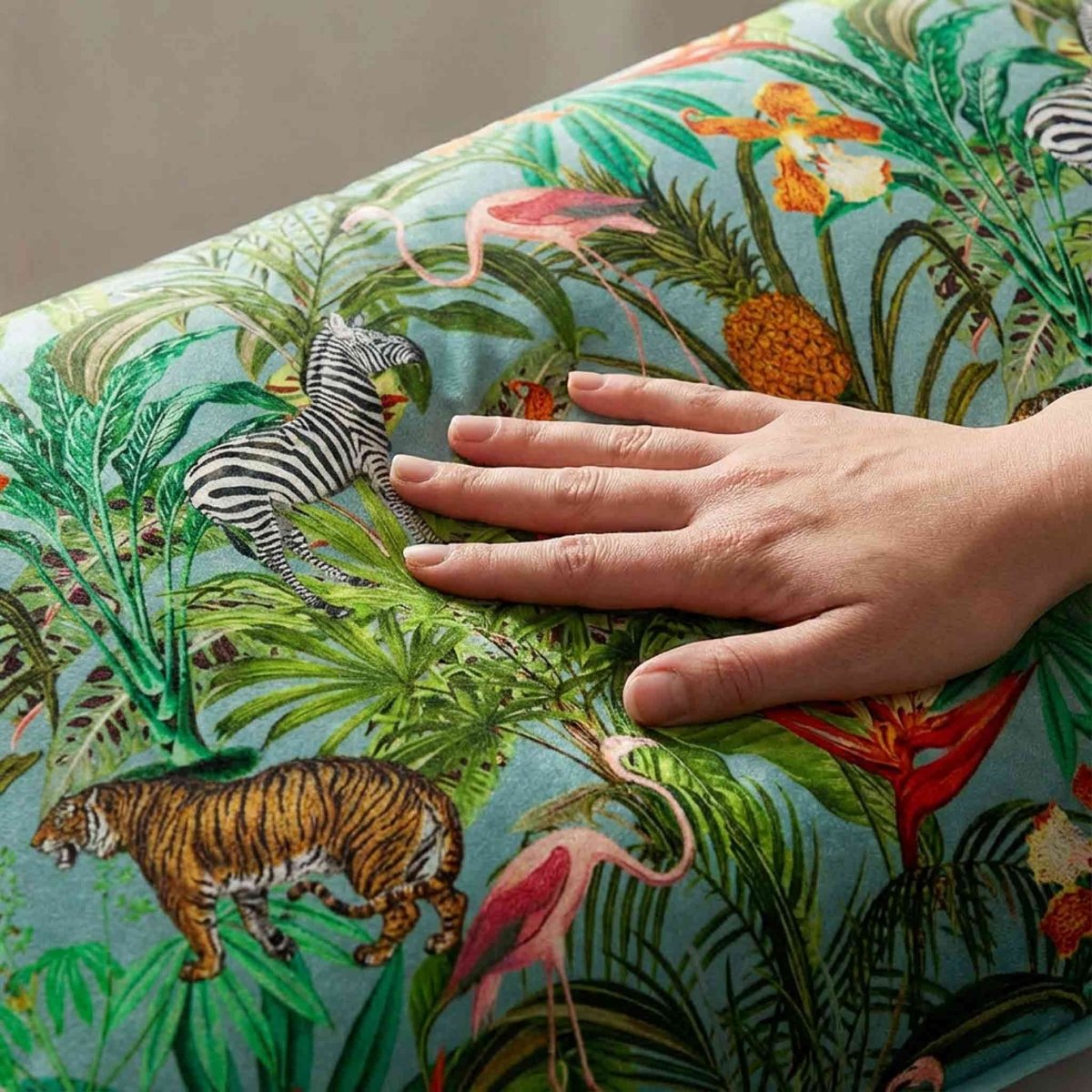 Jungle Fusion | Sustainable Velvet Rectangle Cushion - Blue Surf 50 x 30 cm Standard by Izabela Peters