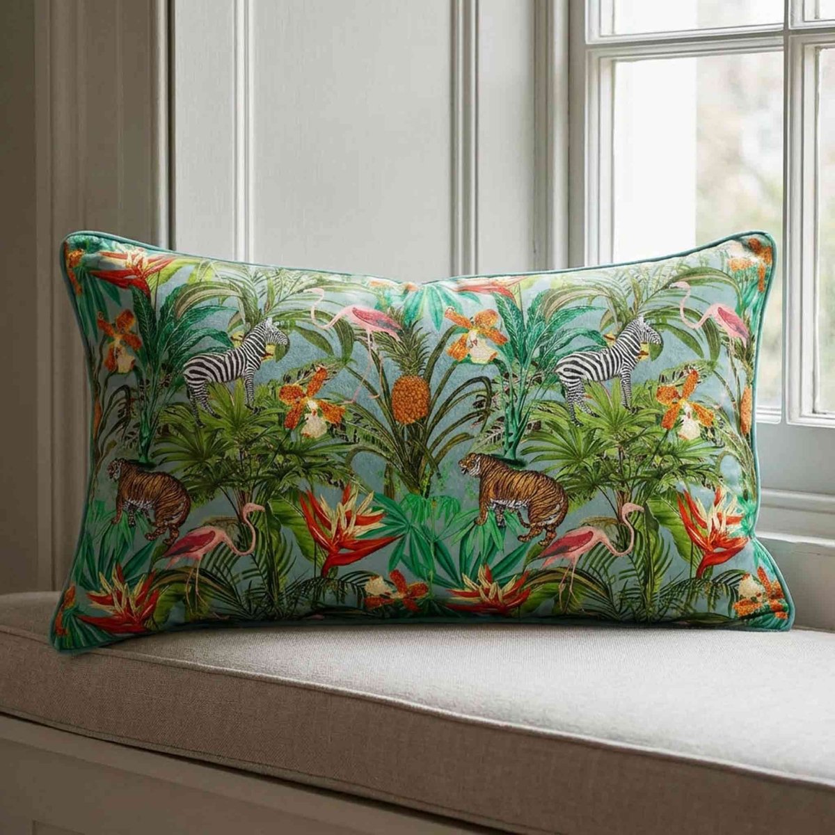 Jungle Fusion | Sustainable Velvet Rectangle Cushion - Blue Surf 50 x 30 cm Standard by Izabela Peters