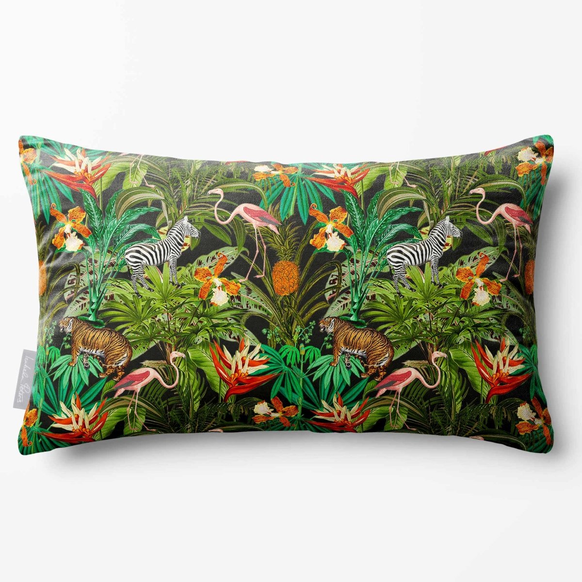 Jungle Fusion | Sustainable Velvet Rectangle Cushion - Charcoal 50 x 30 cm Standard by Izabela Peters
