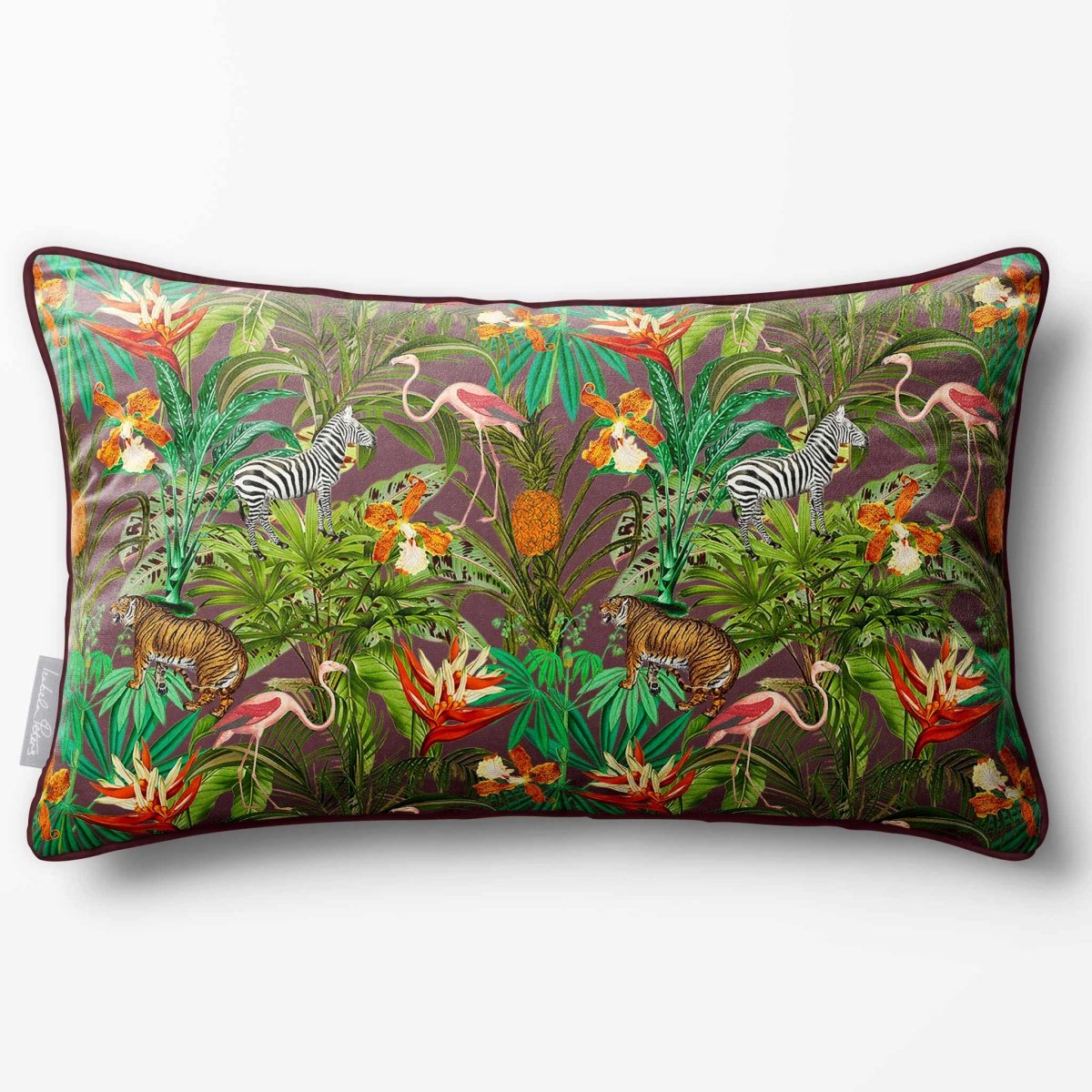 Jungle Fusion | Sustainable Velvet Rectangle Cushion - Italian Grape 50 x 30 cm Piped by Izabela Peters