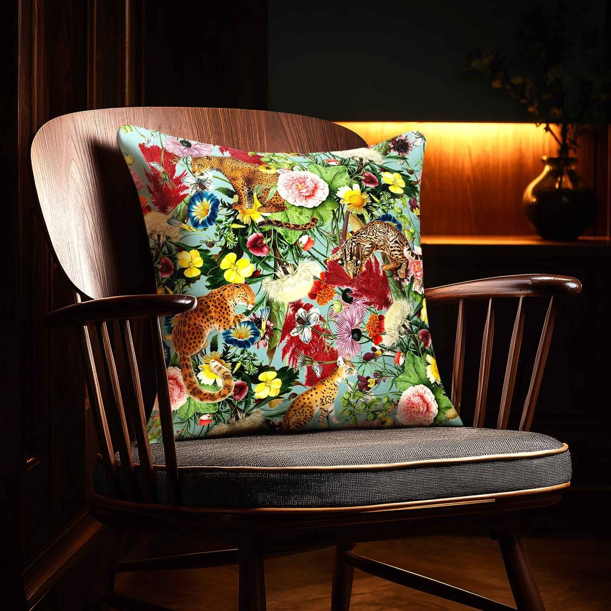 Junglescape | Sustainable Velvet Cushion - Blue Surf 40 x 40 cm Standard by Izabela Peters