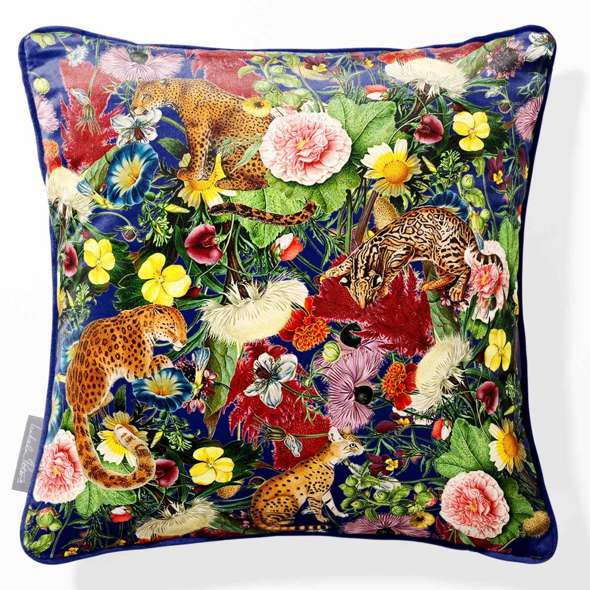Junglescape | Sustainable Velvet Cushion - Midnight 40 x 40 cm Piped by Izabela Peters