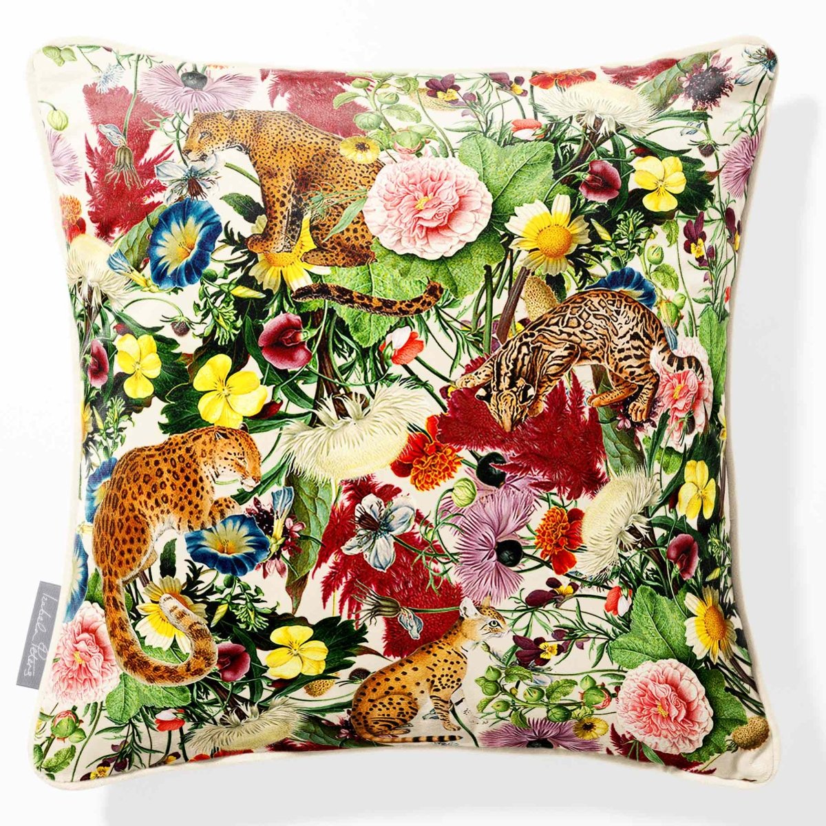 Junglescape | Sustainable Velvet Cushion - Ivory Cream 40 x 40 cm Piped by Izabela Peters